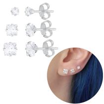 Trio brincos zircônia quadrado banhado a prata 925 Trio brincos zircônia quadrado banhado a prata 925