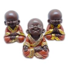 Trio Buda da Felicidade Prosperidade e Paz Marrom 7cm - Flash