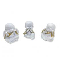 Trio Budas Cego Surdo Mudo Branco 5,5cm em Resina Sabedoria - META ATACADO