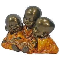 Trio Budinhas Monges Lendo Livro Estátua Enfeite Decorativo
