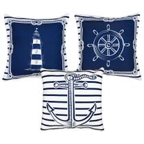 Trio Capa Almofada Marítima Timão Farol Âncora Navio 45x45
