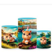 Trio Capa Cilindro 3d Festa Capivara Sublimado Veste Fácil C/elástico - Fera Print Trio Capa Cilindro 3d Festa Capivara Sublimado Veste Fácil C/elástico - Fera Print