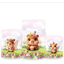 Trio Capa Cilindro 3d Festa Capivara Sublimado Veste Fácil C/elástico - Fera Print Trio Capa Cilindro 3d Festa Capivara Sublimado Veste Fácil C/elástico - Fera Print