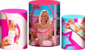 Trio Capa Cilindro Barbie 3D Em Tecido Com Elástico