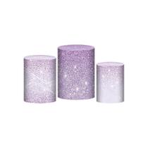 Trio Capa Cilindro Glitter Lilás 3D Em Tecido Com Elástico