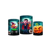 Trio Capa Cilindro Halloween 3D Em Tecido Com Elástico