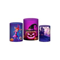 Trio Capa Cilindro Halloween 3D Em Tecido Com Elástico