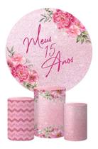 Trio Capa Cilindro + Painel Redondo 15 Anos Tecido 1,5x1,5m Trio Capa Cilindro + Painel Redondo 15 Anos Tecido 1,5x1,5m