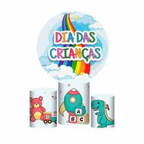 Trio Capa Cilindro + Painel Redondo 3D Dia Das Crianças