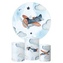 Trio Capa Cilindro + Painel Redondo Aviao Baby