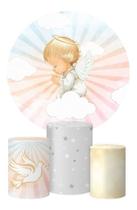 Trio Capa Cilindro + Painel Redondo Batizado 1,5m Tecido Trio Capa Cilindro + Painel Redondo Batizado 1,5m Tecido