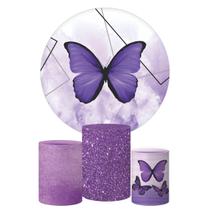 Trio Capa Cilindro + Painel Redondo Borboleta Lilas Trio Capa Cilindro + Painel Redondo Borboleta Lilas
