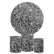 Trio Capa Cilindro + Painel Redondo Efeito Lantejoula Prata Trio Capa Cilindro + Painel Redondo Efeito Lantejoula Prata