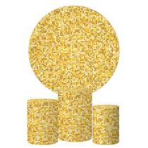 Trio Capa Cilindro + Painel Redondo Efeito Lantejoulas Dourada Trio Capa Cilindro + Painel Redondo Efeito Lantejoulas Dourada