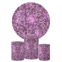Trio Capa Cilindro + Painel Redondo Efeito Lantejoulas Roxa