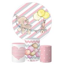 Trio Capa Cilindro Painel Redondo Elefante Rosa 02 Trio Capa Cilindro Painel Redondo Elefante Rosa 02