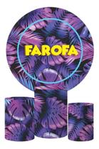 Trio Capa Cilindro + Painel Redondo Farofa Festa 1,5x1,5m