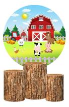 Trio Capa Cilindro + Painel Redondo Fazendinha 1,5m Tecido Trio Capa Cilindro + Painel Redondo Fazendinha 1,5m Tecido