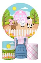 Trio Capa Cilindro + Painel Redondo Fazendinha 1,5m Tecido