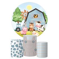 Trio Capa Cilindro + Painel Redondo Fazendinha Azul Mod 01