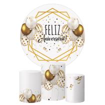 Trio Capa Cilindro + Painel Redondo Feliz Aniversario Mod 04 Trio Capa Cilindro + Painel Redondo Feliz Aniversario Mod 04