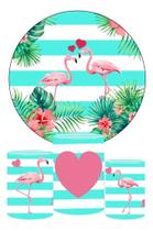 Trio Capa Cilindro + Painel Redondo Flamingo Tropical 1,50m Trio Capa Cilindro + Painel Redondo Flamingo Tropical 1,50m