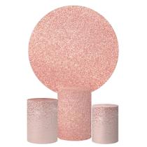 Trio Capa Cilindro + Painel Redondo Glitter Rose 01
