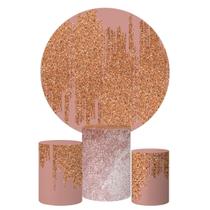 Trio Capa Cilindro + Painel Redondo Glitter Rose 02