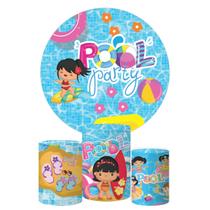 Trio Capa Cilindro + Painel Redondo Pool Party Menina