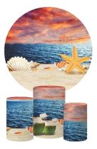 Trio Capa Cilindro + Painel Redondo Praia Verão 1,50m Tecido