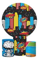 Trio Capa Cilindro + Painel Redondo Prédios Super Heróis 1,5