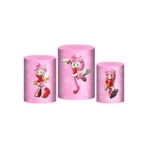 Trio Capa Cilindro Sonic Amy Rose 3D Em Tecido Com Elástico