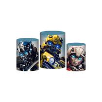 Trio Capa Cilindro Transformers 3D Em Tecido Com Elástico