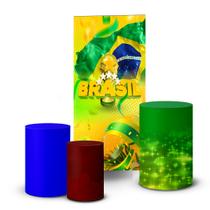 Trio Capas Cilindro + Painel Lateral Romano Decoração Copa Brasil - K5BRA0003 Trio Capas Cilindro + Painel Lateral Romano Decoração Copa Brasil - K5BRA0003