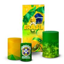 Trio Capas Cilindro + Painel Lateral Romano Decoração Copa Brasil - K5BRA0004 Trio Capas Cilindro + Painel Lateral Romano Decoração Copa Brasil - K5BRA0004