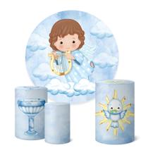 Trio Capas Cilindro + Painel Redondo 1,50m Batizado Trio Capas Cilindro + Painel Redondo 1,50m Batizado