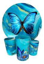 Trio Capas Cilindro + Painel Redondo 1,50m Borboleta Azul