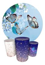 Trio Capas Cilindro + Painel Redondo 1,50m Borboleta Azul