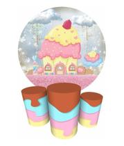 Trio Capas Cilindro + Painel Redondo 1,50m Candy Doces
