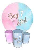 Trio Capas Cilindro + Painel Redondo 1,50m Chá Revelação Trio Capas Cilindro + Painel Redondo 1,50m Chá Revelação