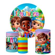 Trio Capas Cilindro + Painel Redondo 1,50m Dia das Crianças Trio Capas Cilindro + Painel Redondo 1,50m Dia das Crianças