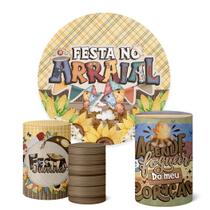 Trio Capas Cilindro + Painel Redondo 1,50m Festa Junina