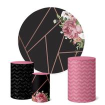 Trio Capas Cilindro + Painel Redondo 1,50m Flores