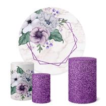 Trio Capas Cilindro + Painel Redondo 1,50m Flores Trio Capas Cilindro + Painel Redondo 1,50m Flores