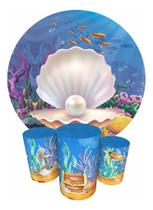 Trio Capas Cilindro + Painel Redondo 1,50m Fundo Do Mar