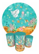 Trio Capas Cilindro + Painel Redondo 1,50m Fundo Do Mar Trio Capas Cilindro + Painel Redondo 1,50m Fundo Do Mar