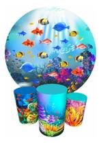 Trio Capas Cilindro + Painel Redondo 1,50m Fundo Do Mar