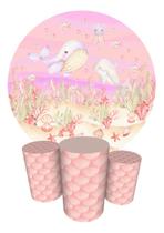 Trio Capas Cilindro + Painel Redondo 1,50m Fundo Do Mar Trio Capas Cilindro + Painel Redondo 1,50m Fundo Do Mar