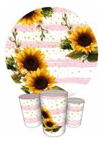 Trio Capas Cilindro + Painel Redondo 1,50m Girassol Trio Capas Cilindro + Painel Redondo 1,50m Girassol