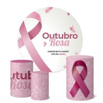 Trio Capas Cilindro + Painel Redondo 1,50m Outubro Rosa Trio Capas Cilindro + Painel Redondo 1,50m Outubro Rosa